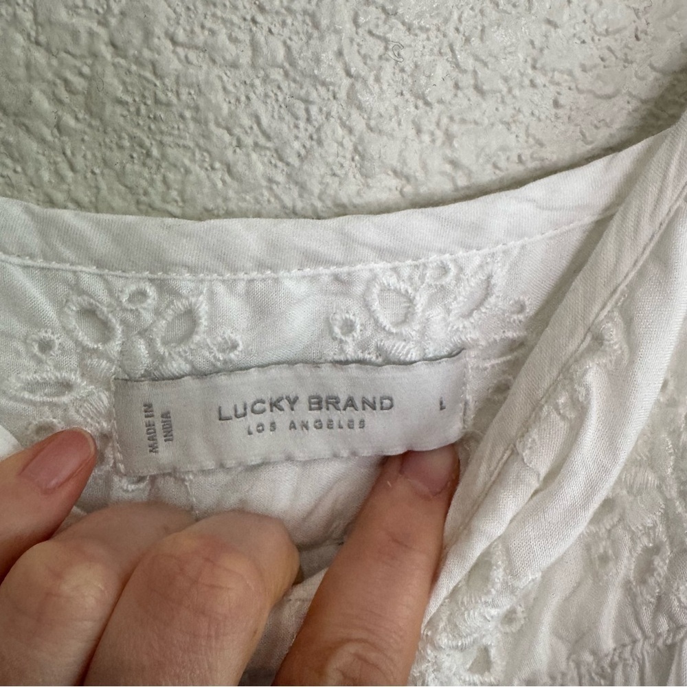 Lucky Brand Womens Large White Eyelet Cottagecore Flowy Dress Boho Coastal - Picture 3 of 10